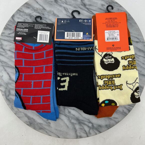 Spiderman, E.T. Movie, Bob Ross Crew Socks Men OSFM One Size Fits Most 3 Pairs - Picture 6 of 10